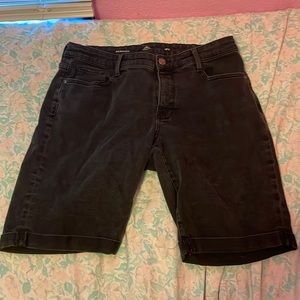 black knee high jean shorts